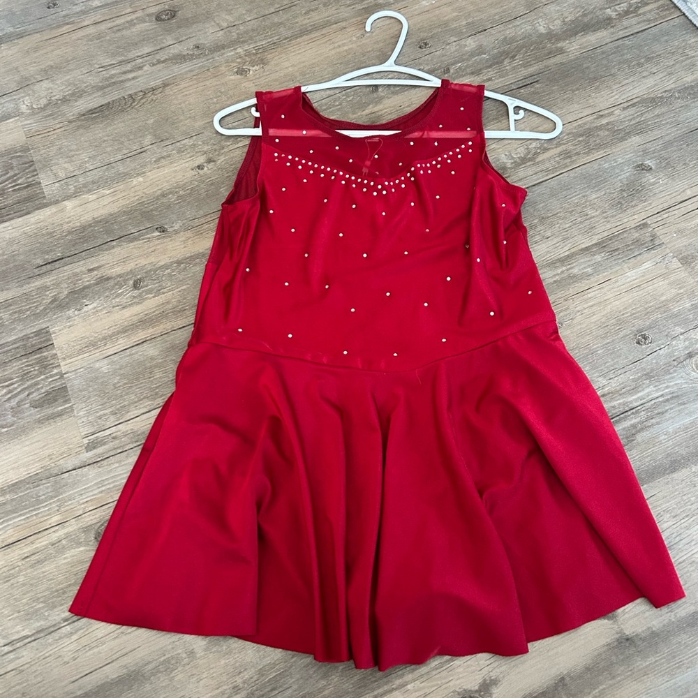 Kids Red Skating dancing Leotard Rhinestone  Dress